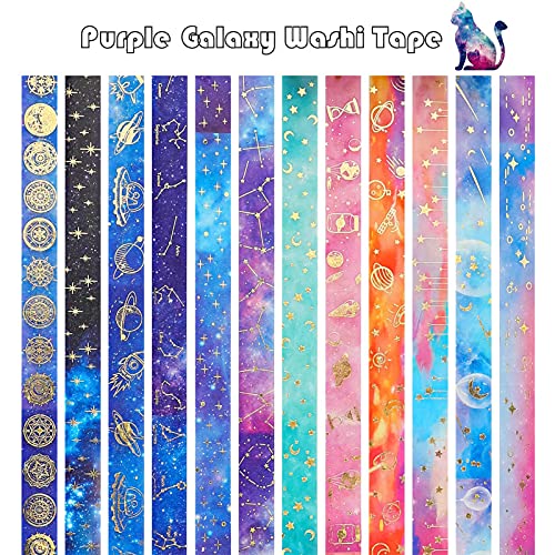 AEBORN Galaxy Purple Washi Tape - Залепваща лента за Васи от златно фолио с участието на Съзвездие, Синьо небе,