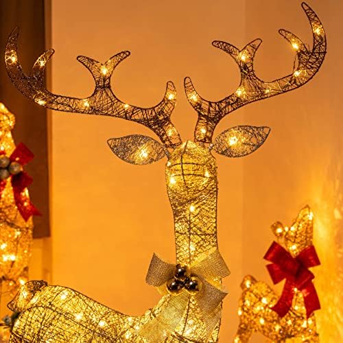 Коледен Елен YULETIME Височина 60 см, Предварително текущ Коледен Елен-Мъж от Блестящо Злато, от 120 Топли бели