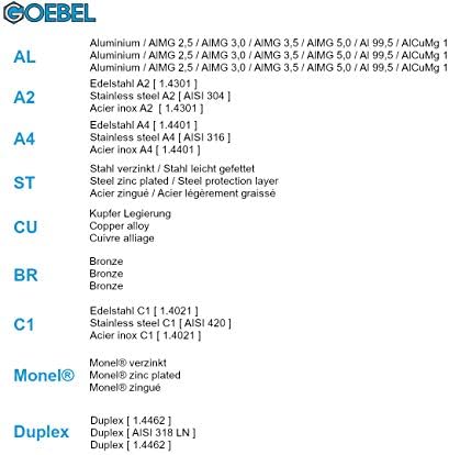 Высокопрочные Глухи нитове Goebel Premium A2 / A2 - Плоска корона - 6,4x24,5 мм