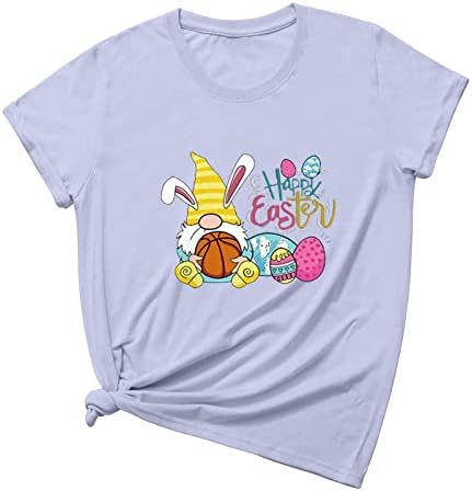 Дамски тениски с Кръгло деколте и Графичен Принтом на Ден на Великден, Ежедневни Тениски с Къс Ръкав Плюс размери, Красиви