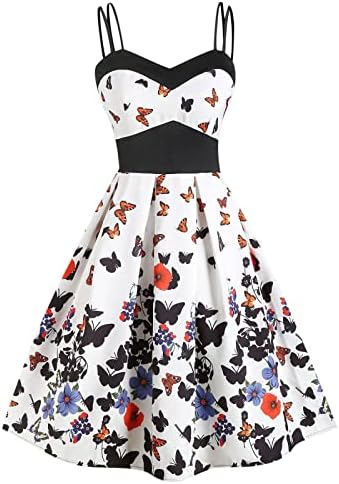Женствена рокля на спагети презрамки с принтом пеперуди за Чай 1950-те години, Винтажное Рокля В Ретро стил Одри Хепбърн,