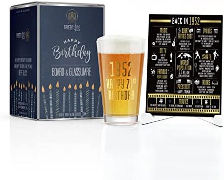 Пинтовый чаша за бира Greenline Goods Честит рожден ден (16 унция) и Дъска за факти за 1952 година на раждане