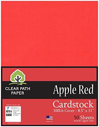 Картон Apple Red - 8.5 x 11 инча - Корица 100 кг - 50 листа - Прозрачна хартия