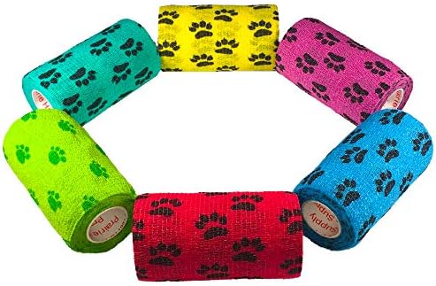 3-инчов ветеринарна амбалажна лента на Едро (черни Отпечатъци от лапите на жълто, червено, бирюзовом, синьо, неоново-зелен и неоново розово цвята) (опаковка от 24 броя)