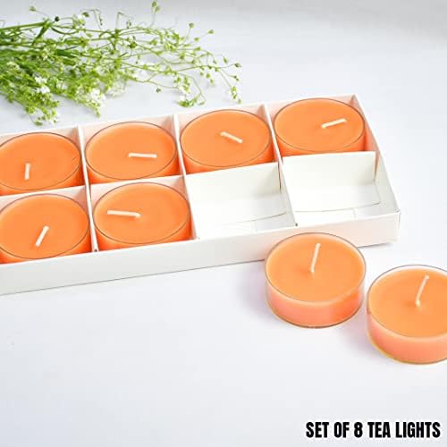 Свещи ARIJA Mandarin с аромат на чай Light, опаковки от 8_Clear Cups_6-7 часа Време за парене, тежест -40 грама