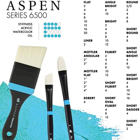 Princeton Artist Brush Co. Aspen 6500 Series - Короткоугольная четка с дълга дръжка Bright Size 12 - Единично Синтетична Ъглова четка за рисуване с маслени бои и Акрил върху платно и дъска