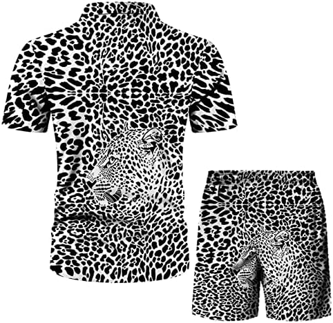 XZHDD Мъжки Комплекти Хавайски дрехи от 2 теми, Летни Ризи с Копчета с Къс ръкав и Графичен Принтом, Плажни