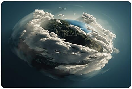 Подложка за домашни любимци Ambesonne Земя за храна и вода, Планета, Заобиколен от Величествени облаци, невероятна