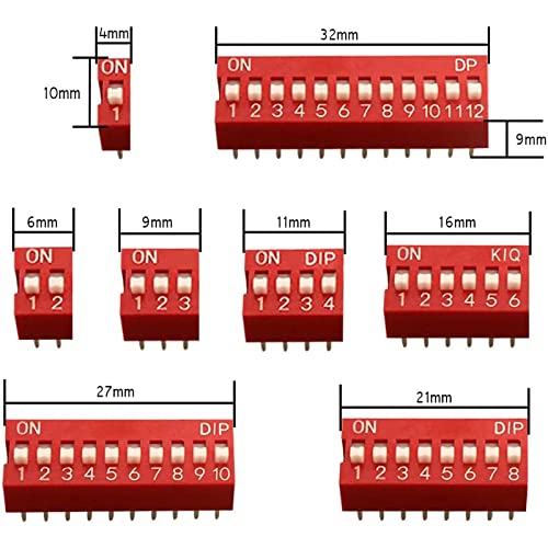 Двухрядный Dip-превключвател Разнообразни в кутията 1 2 3 4 6 8 10 12 Цифрен 2,54 mm Dip-превключвател за монтаж на печатна платка Включен Изключен, опаковка от 40 бр. Червен тум?