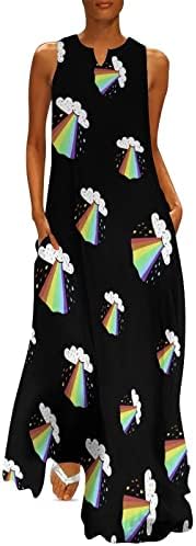 Женствена рокля Rainbow Blast Дължина до Щиколоток, Приталенные Макси-Рокли без Ръкави за Лятото Ежедневните Случаи