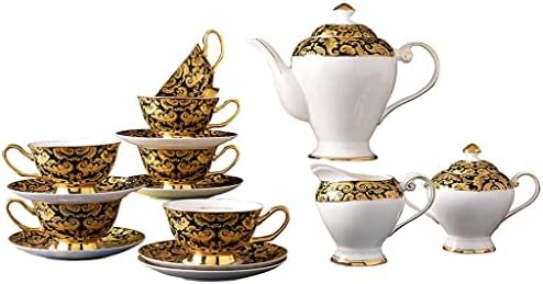 Чашата за кафе 15 Бр Класически Стил Керамични Чай Златен Порцеланов Комплект Напитки за Следобеден чай, за 6 Човека