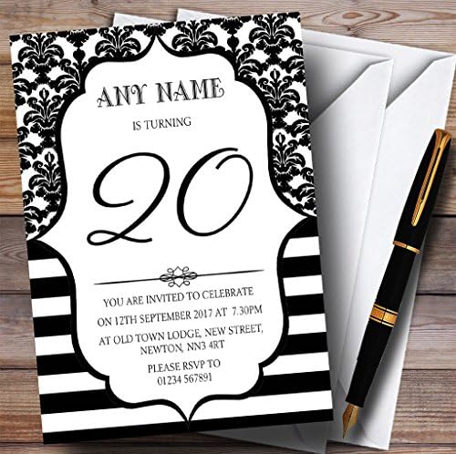 Пощенска картичка Zoo Реколта Дамасские Черно-Бели Персонални Покани на парти в чест на 20-ти рожден ден