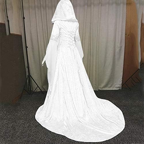 Средновековна рокля ZEFOTIM, женски винтажное рокля-наметало на вещица с качулка, средновековна сватбена рокля с ръкави-тръби,
