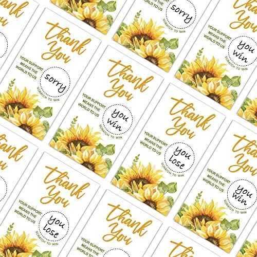 REWIDPARTY 50 Празен ваучер за Подарък Sunflower скреч карта, Благодарим за Вашата поръчка скреч карти Ваучери за Ваучери на
