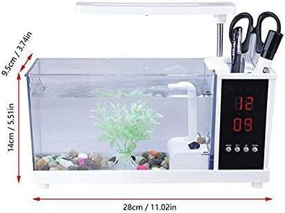 XJJZS Мини Аквариум Рибки USB Аквариум с led задно Осветен LCD дисплей на Екрана и Часовници Риба Аквариум Аквариуми Черен/Бял Декор на Масата (Цвят: бял)