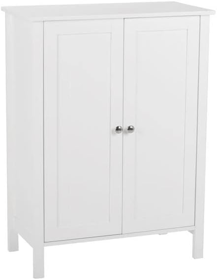шкаф за баня с двойни врати, 3 слой Хромирана дръжка, лесен за инсталиране, Бяла Вертикален шкаф за съхранение