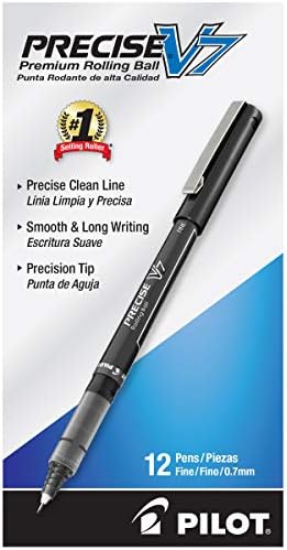 Химикалки с течни мастила PILOT Precise V7 Stick, тънки (0,7 мм), черно мастило, 12 броя в опаковка (35346) и химикалки