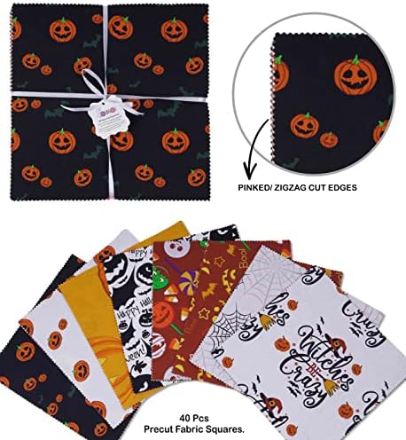 Soimoi Предварително изсечен 10-инчов комплект от памучен плат с принтом на Хелоуин, на площада, за капитониране, определени