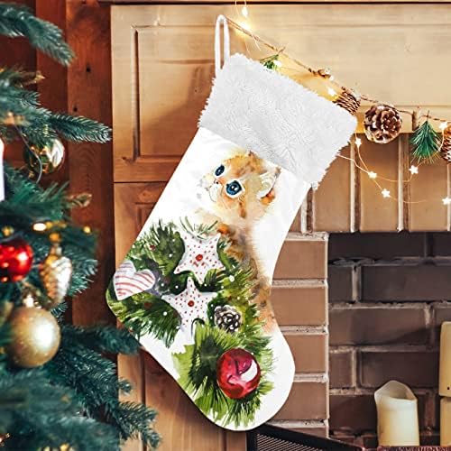 Коледни Чорапи ALAZA, Червено Коте, Коледни Класически Персонализирани Големи Чорапи, Бижута за Семейни Тържества,