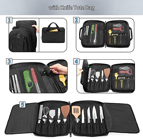 SAMDEW трислоен Раница-готвач с чанта за ножове, Професионален Раница за набиране на нож на главния готвач с 12 + 23 отделения и много джобове, Чанта за съхранение на ножо