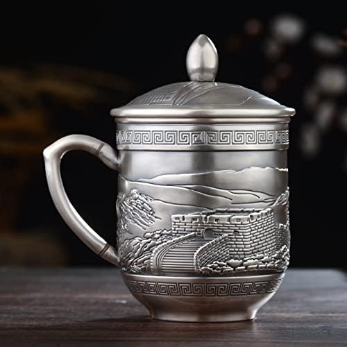 Китайска Чаена Чаша GOHQ с дръжка и капак, Реколта Кафеена чаша от сребро 999 Проба за Приготвяне На чай,