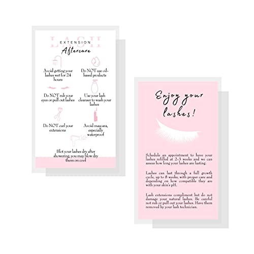 Картички за последващи грижи за наращенными миглите Boutique Marketing LLC | 50 опаковки | Размер на визитка 3,5 x 2 инча | Аксесоари за удължаване на мигли | Бяло и светло розово д?