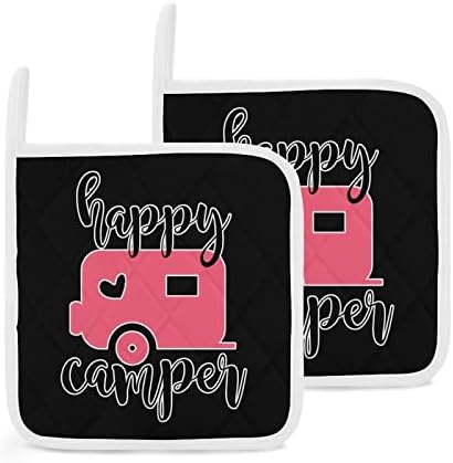 Happy Camper Туристически кухненски ръкавици 8х8 Топлоустойчива Горещи Подложки, кухненски ръкавици, Защита на Работния Плот за Готвене, Кухненски Комплект от 2 Теми