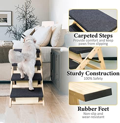Стълба за кучета BRIKY 2 в 1 /Рампа за кучета с 4 стъпки, Сгъваема стълба за кучета за високи легла, мека мебел