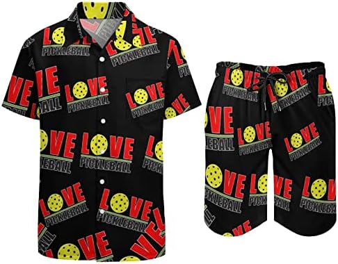 Мъжки Хавайски Ризи и Панталони Love Pickleball копчета с къс ръкав, Лятна Плажно Облекло, Спортно облекло Свободно намаляване