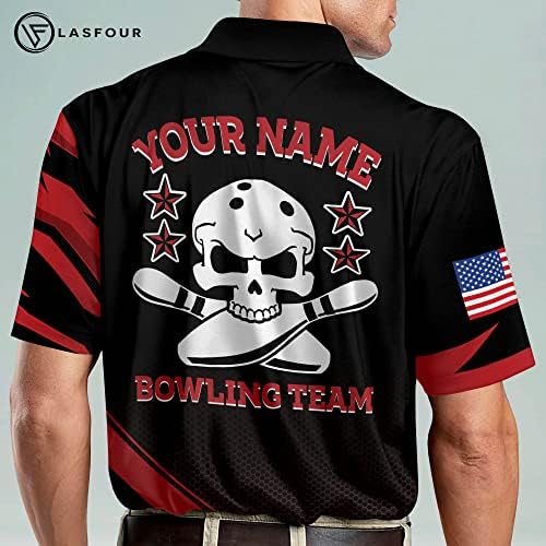 Риза за боулинг LASFOUR по поръчка за мъже, Мъжки Риза за Боулинг с Къс Ръкав, Персонализирани Тениски за Боулинг с Черепа