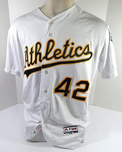 Oakland Athletics Крис Басситт 42 Гейм Издание, Използвани Бели Тениски Robinson9 - Слот употребявани ризи MLB