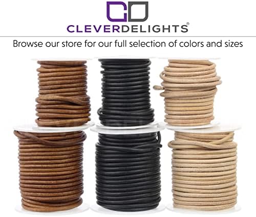Черна Кожена Кабел CleverDelights 3,5 мм - 50 Метра - Кръгъл кабел от естествена кожа 1/8 инча