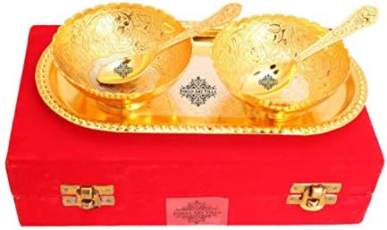 Индийската Художествена Вила, Посеребренный Златен Полиран Комплект Купички с Тава за Лъжици, Подарък предмет на Дивали