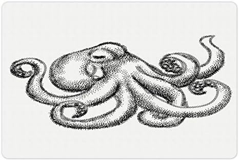 Foldout подложка за домашни любимци с Осьминогом за храна и вода, Октопод с Големи Пипала, с Шарките на Подводни морски същества в Морски стил, с Правоъгълна Нескользящ