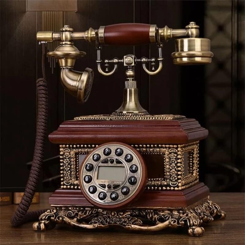 ZJHYXYH Правоъгълен Стационарен телефон, Домашен офис От масивно дърво Синя подсветка + микрофон + идентификация на обаждащия