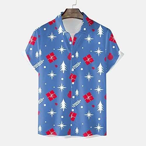 Коледна Риза WOCACHI за Мъже, Хавайски Ризи с Копчета и Къс Ръкав Принтом Дядо Коледа и Елен, Празничен Топ