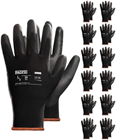 Предпазни работни ръкавици PACIFIC ЛПС с антиоксидантна полиуретанова боя с покритие - 12 Двойки, Универсални