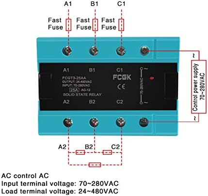 YLCH DA Трифазно твердотельное реле 25A 40A 100A на постоянен ток в променлив трифазни SSR 3-32 vdc 24-480 В (Цвят: AC Control AC, Размер: 25A)