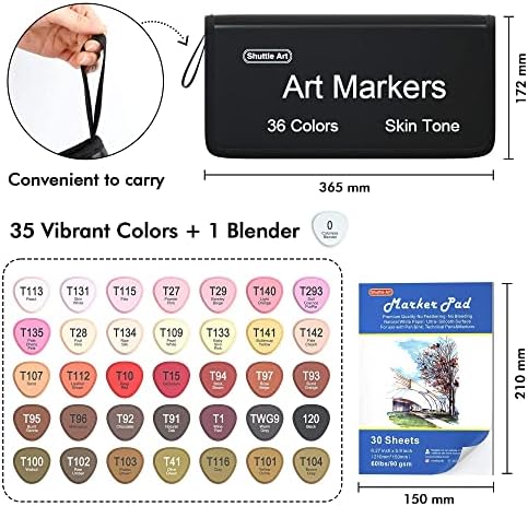 Набор от артистични маркери Shuttle Art - 30 Цвята Алкохолни маркери + 36 Цвята маркери за цвят на кожата