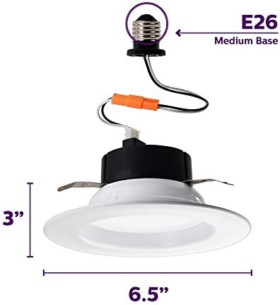 - Вградени лампа Philips LED myLiving с регулируема яркост 5 /6 Downlight: 650 лумена, 5000 Кельвинов, 11 W (еквивалент на 65 W), на основата със средна перка E26, дневна светлина, 6 бр. в опаков