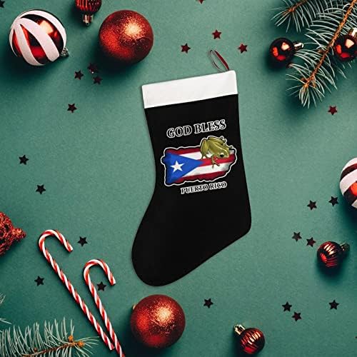 Боже, Благослови Пуерто Рико Коледни Чорапи Къси Плюшени Коледни Чорапи Подвесное Украса за Коледната Елха Украса на Камината 26x42 см