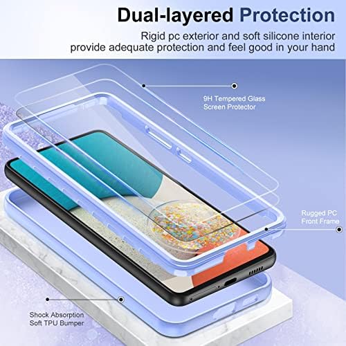 Калъф LeYi за Galaxy а a53 5G, Калъф Samsung Galaxy а a53 5G с [2 Защитни стъкла от закалено стъкло], устойчив на удари-Мек Защитен калъф от течен силикон за Samsung а a53, лилаво