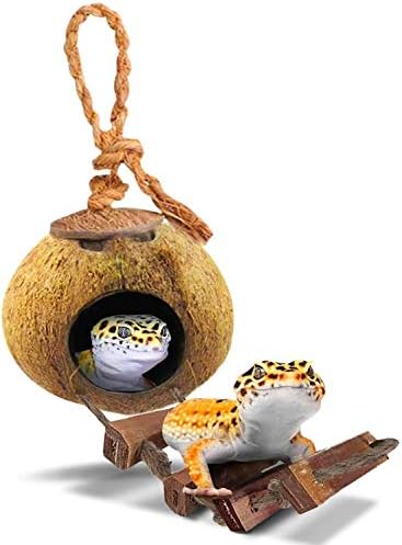Хижа Леопардового гекон от кокосови люспи SunGrow със Стълби и направени от кокосови влакна, с дупка в корпуса,