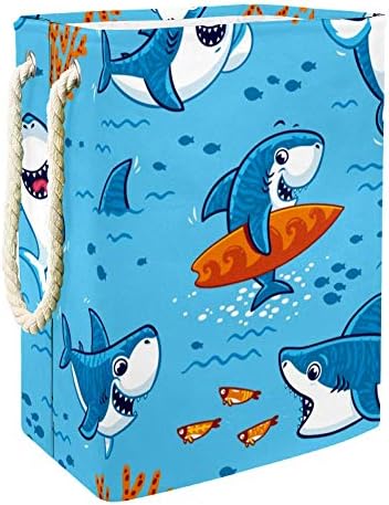 Inhomer Happy Shark Pattern 300D Оксфорд PVC, Водоустойчив Кошница За Дрехи, Голяма Кошница за Дрехи за Одеяла Дрехи