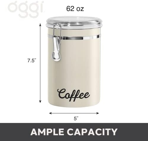 Кутия за кафе Oggi от неръждаема стомана 62 грама - Запечатани капачка с клип, сива, оцветени, прозрачни връх -