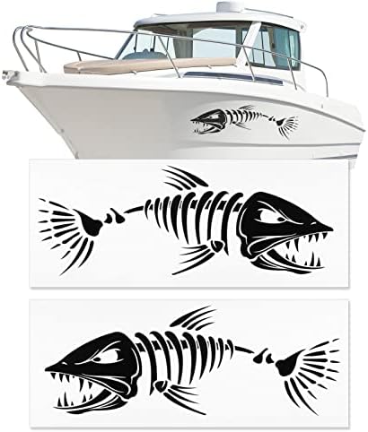 Етикети с виртуален скелет на Риба с лодка - Украса от Костите Морски Акули, Етикети за Риболов, Графични и Аксесоари за