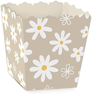 Голяма точка Щастие, Кафяви цветя Маргаритки - Мини Кутийки за подаръци за Партита - Кутии с шоколадови бонбони за Цветни предложения
