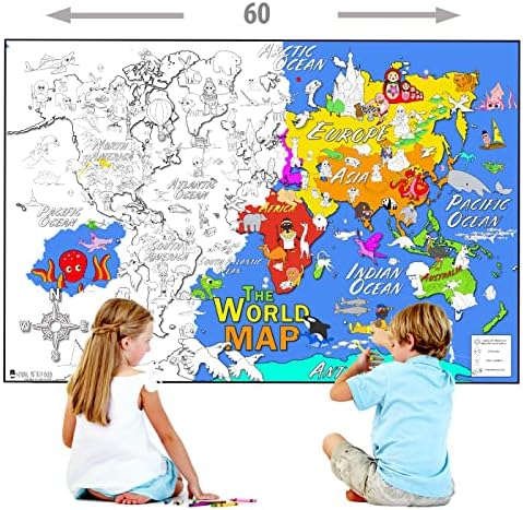 Young N Refined 2 Гигантски оцветяване с карти на САЩ и плакати на света за деца (30x42)