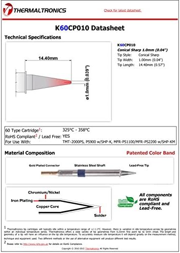 Thermaltronics K60CP010 Конусни Острота 1,0 мм (0,04 инча)