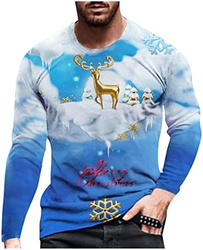XXBR Мъжки ризи с дълъг ръкав Коледен войник с принтом коледен елен, тениски за тренировки, лека атлетика, партита, яке, Каишка отпред, джоб на гърдите, Регулируем манш